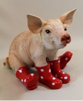 Schwein, Gummistiefel rot